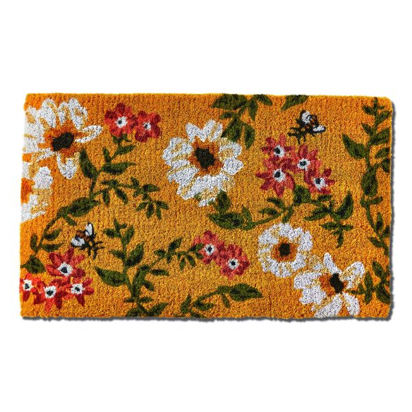 Picture of bee floral basic coir mat - yellow, multi