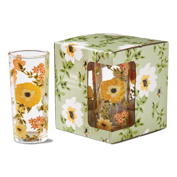 Picture of bee floral glass set of 4 - multi