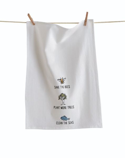 Picture of save the bees floursack dishtowel - white, multi