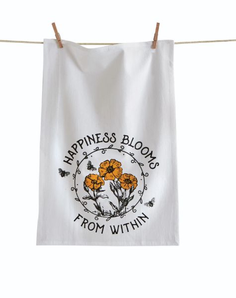 Picture of happiness blooms from within floursack dishtowel - white, multi