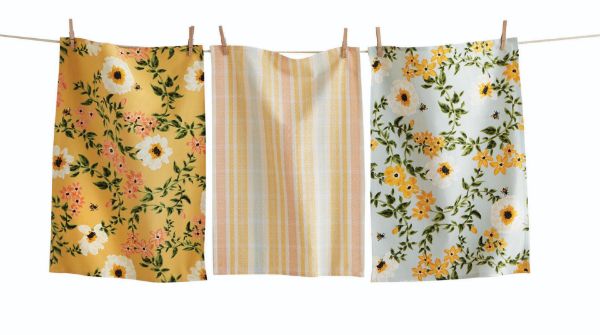 Picture of bee floral dishtowel set of 3 - multi
