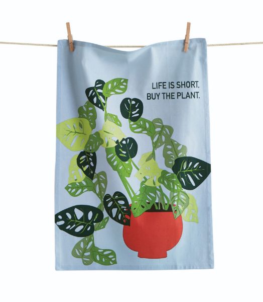 Picture of life is short buy the plant dishtowel - slate blue