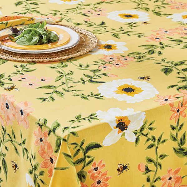 Picture of bee floral tablecloth - yellow