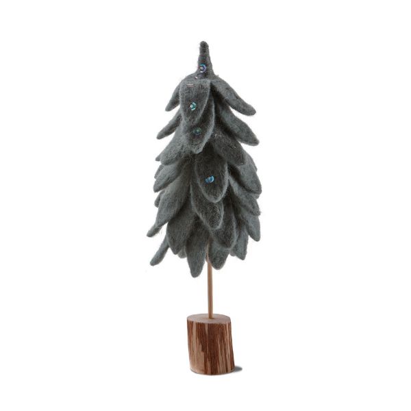 Picture of wooly felt tree with log base small - dark green