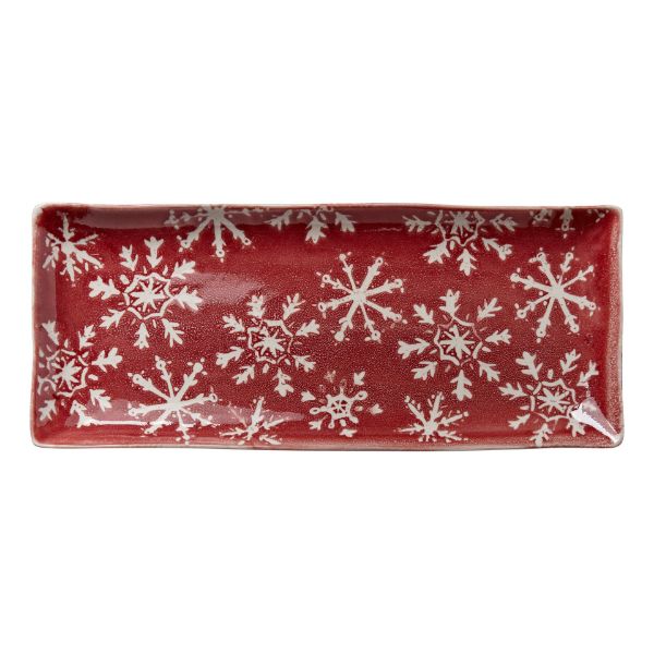 Picture of snowflake rectangular platter - red