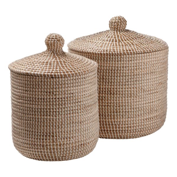 Picture of malibu lidded basket set of 2 - white