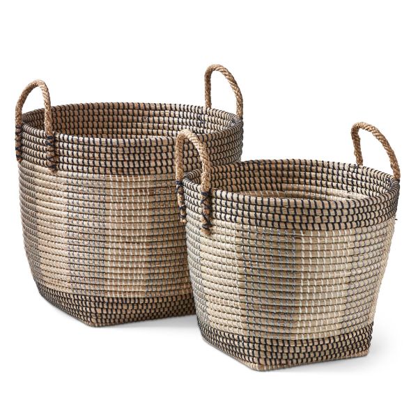 Picture of marin basket with rope handle set of 2 - black, multi