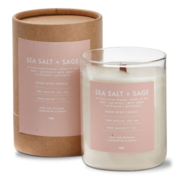 Picture of sea salt and sage fragrant candle - ivory