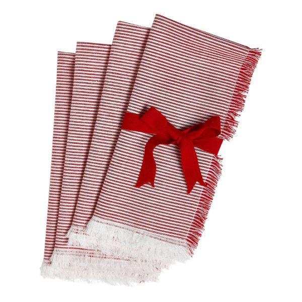 Picture of pinstripe fringe napkin set of 4 - red, multi