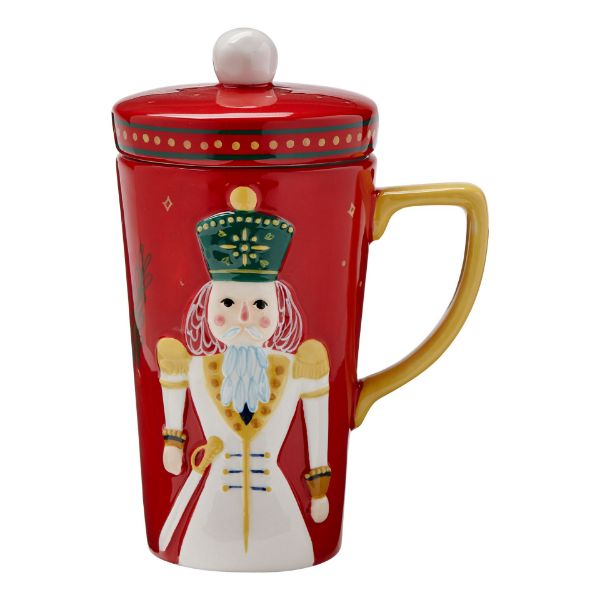 Picture of red nutcracker mug with lid - red