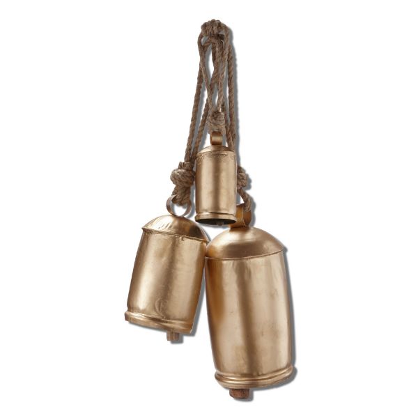 Picture of antique hanging bells set of 3 - antique gold
