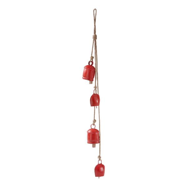 Picture of antique bells & jute rope swag - red
