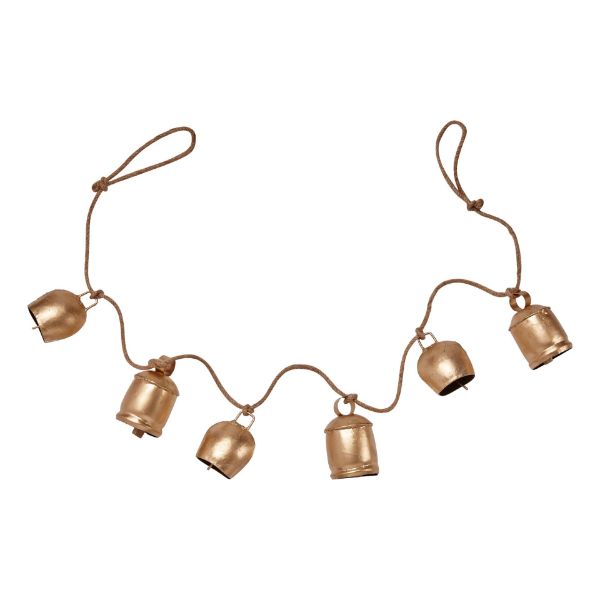Picture of antiq bells & jute rope garland - antique gold