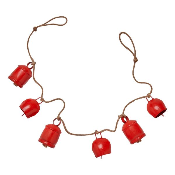 Picture of antiq bells & jute rope garland - red