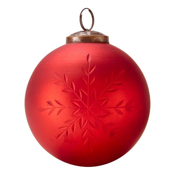 Picture of snowflake cut glass ornament 5in - red