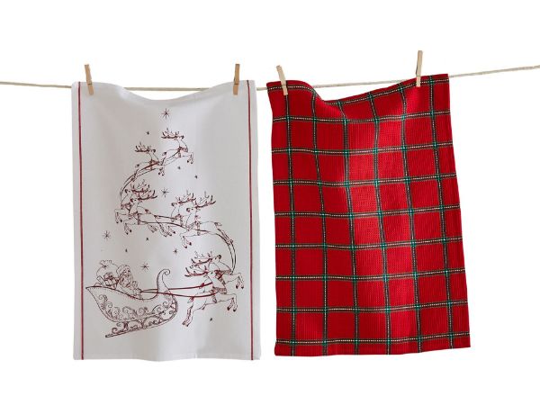 Picture of santa sleigh dishtowel set of 2 - red, multi