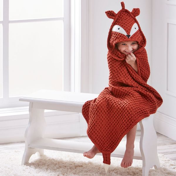 Picture of fox waffle weave hooded towel - burnt sienna