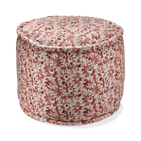Picture of dream flower block print pouf - coral