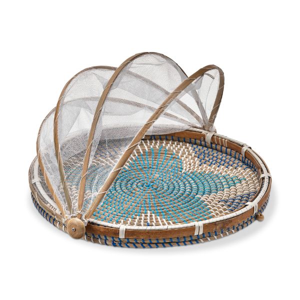 Picture of round seagrass food cover - blue, multi