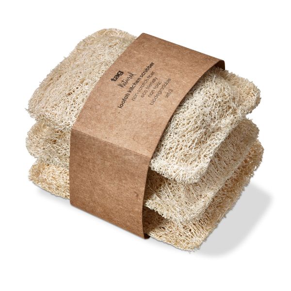 Picture of loofah kitchen scrubber set of 3 - natural