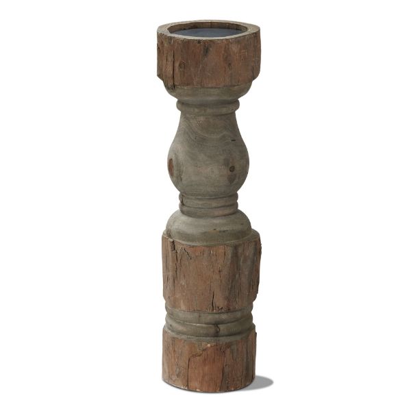 Picture of rustic turned pillar holder tall - antique brown