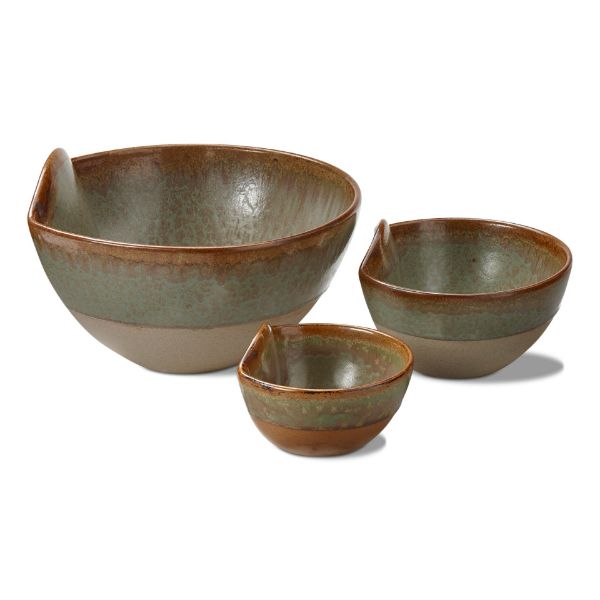 Picture of rustic reactive glaze bowl set of 3 - green, multi