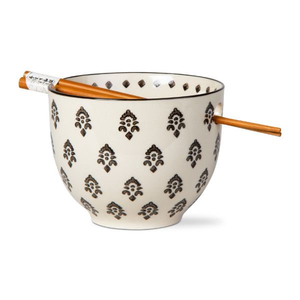 Picture of henna noodle bowl and chopstick set - black, multi