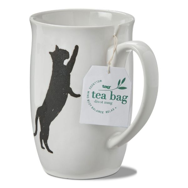 Picture of divot tea mug garden house cat - white, multi