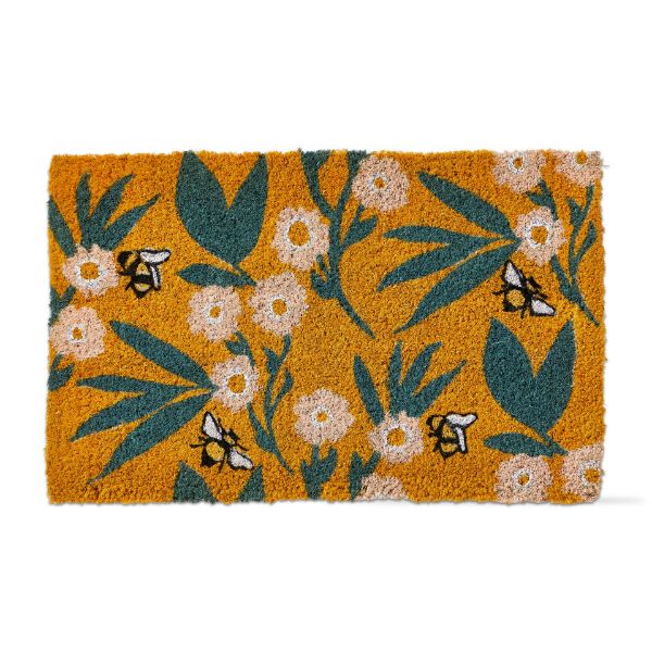 Picture of bee  floral coir mat - yellow, multi