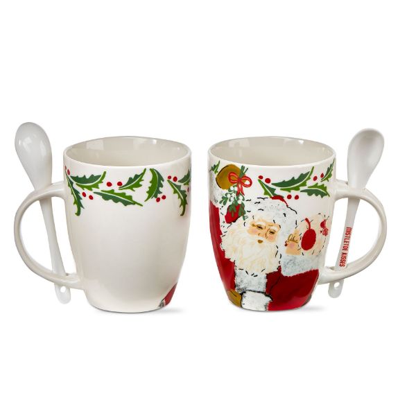 Picture of mistletoe kisses vintage santa mug & spoon - multi