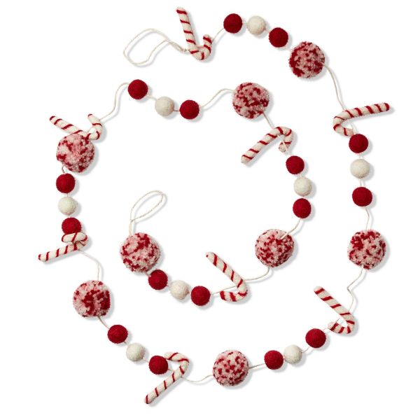 Picture of candy cane pom pom felt garland - red multi