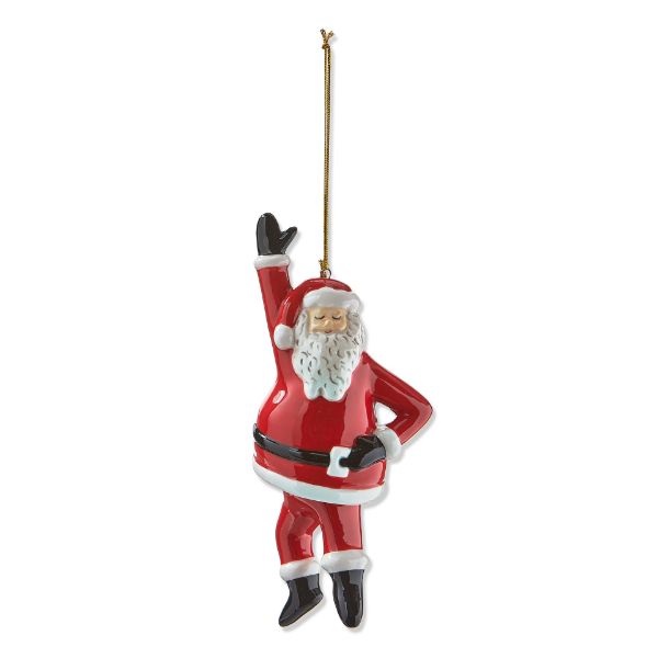 Picture of dancing santa hand up ornament - red multi