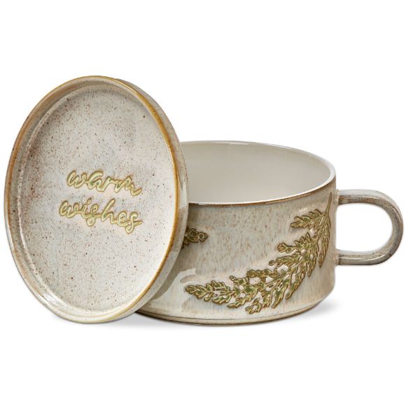 Picture of warm wishes stacking soup mug with lid set - white multi