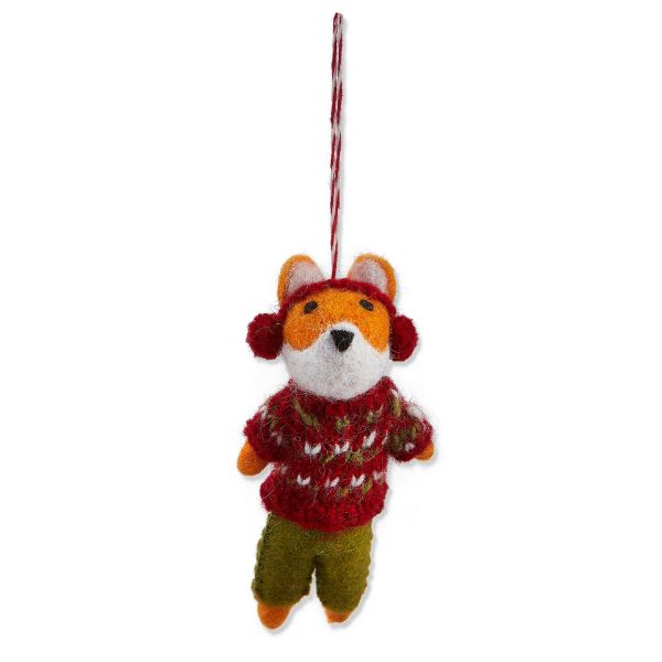 Picture of fox with earmuffs & vest ornament - multi