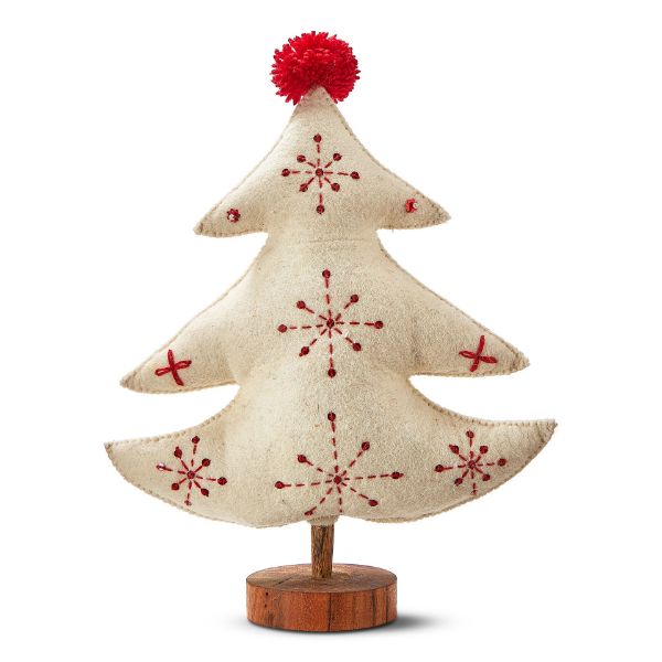 Picture of embroidered wool felt tree decor small - white multi