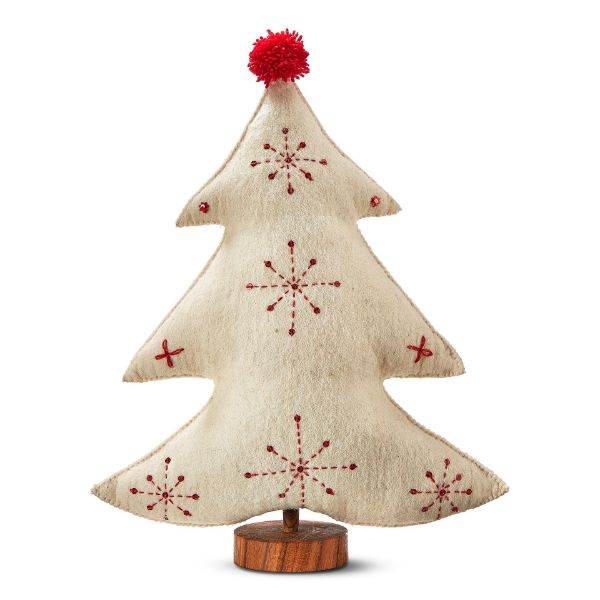 Picture of embroidered wool felt tree decor tall - white multi