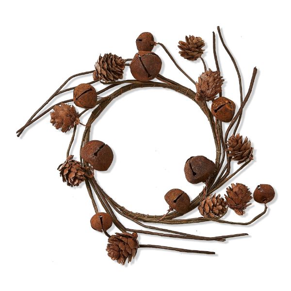 Picture of pinecone & bell wreath small - brown