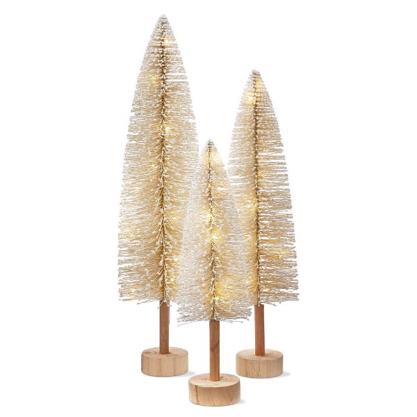 Picture of first snow light up bottle brush tree set of 3 - natural