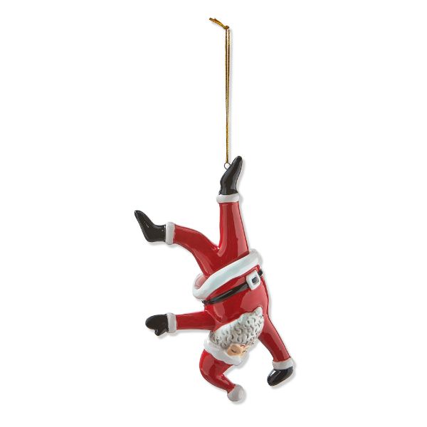 Picture of dancing santa handstand ornament - red multi