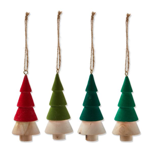 Picture of wood tree ornament assortment of 4 - multi