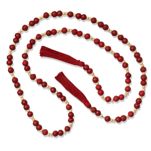 Picture of natural wood bead & jute tassel ends garland - red multi