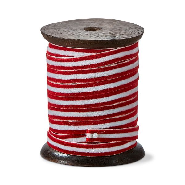 Picture of red & white stripe velvet ribbon spool 5/yd - red multi