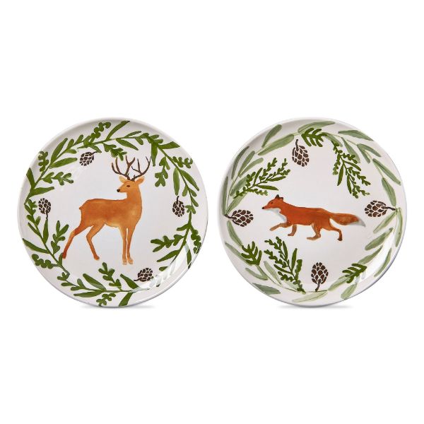 Picture of warm wishes woodland fox & stag appetizer plate assortment of 2 - multi
