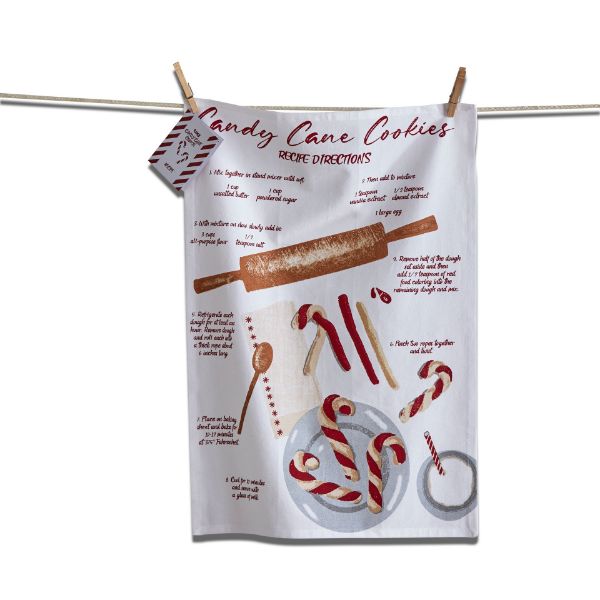Picture of candy cane cookies recipe dishtowel - white multi