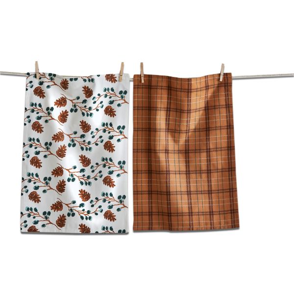 Picture of pinecone sprig dishtowel set of 2 - brown multi