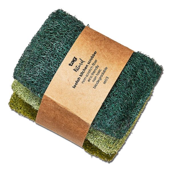 Picture of loofah kitchen scrubber set of 3 - green