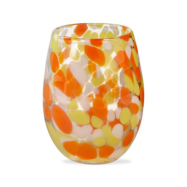 tag wholesale confetti stemless wine glass blown art glassware drinkware yellow orange