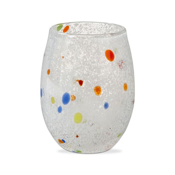 tag wholesale confetti stemless wine glass blown artisan art glassware drinkware white