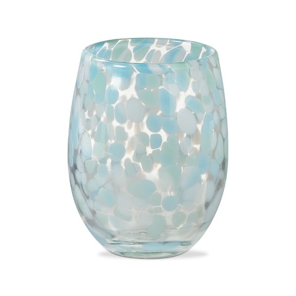 tag wholesale confetti stemless wine glass artisan art glassware drinkware aqua blue