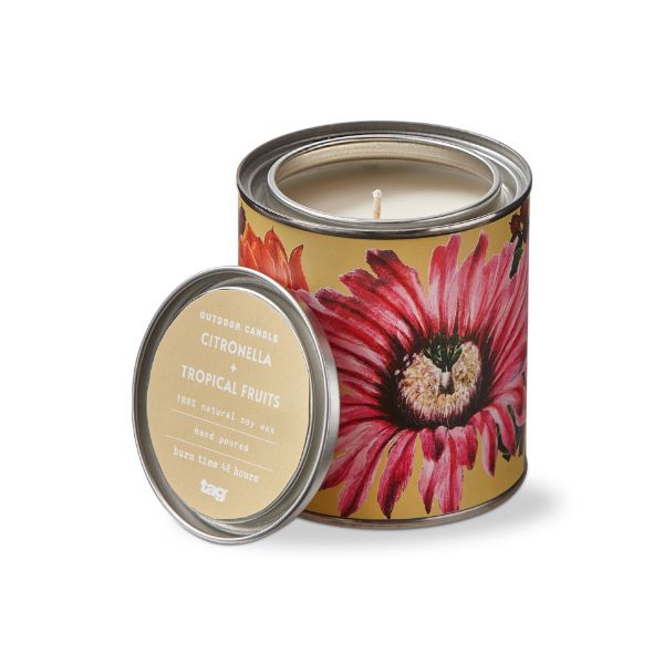 tag wholesale citronella candle with lid tropical fruits tin art yellow outdoor picnic
